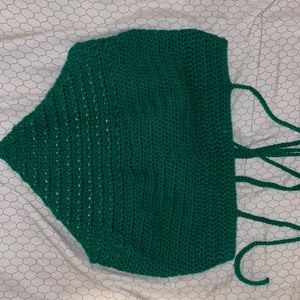 Hand Crocheted Emerald Green Corset-Back “Bandana”-Style Top